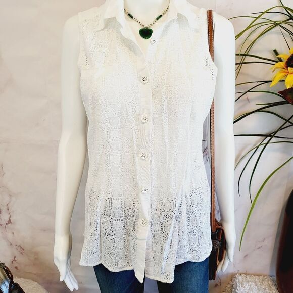 Cabi sleeveless pretty eyelet button front top - Picture 8 of 10